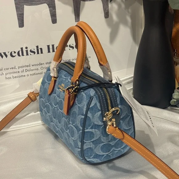 COACH Mini Rowan Crossbody Bag In Signature Denim - Picture 2 of 9